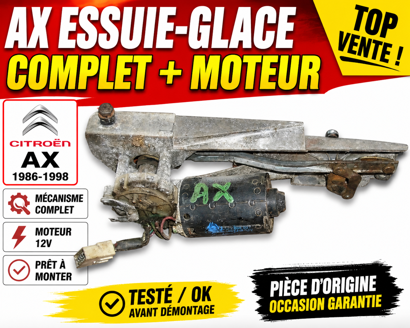 Mécanisme + Moteur Essuie-Glace AVANT CITROEN AX 1986-1998 Tringlerie Complète
