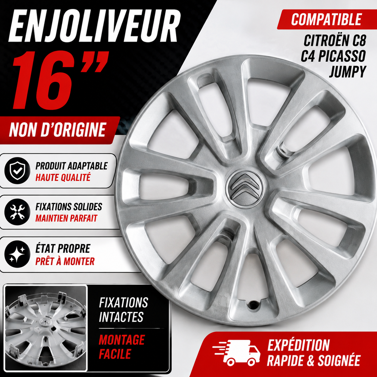 Enjoliveur 16” Citroën C8 / C4 Picasso / Jumpy – Type Origine – État Propre