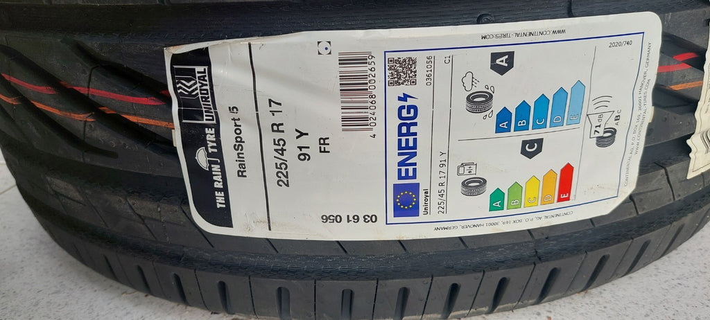 2x PNEUS 225/45 R17 91Y UNIROYAL RAINSPORT 5 NEUFS – ULTRA GRIP PLUIE