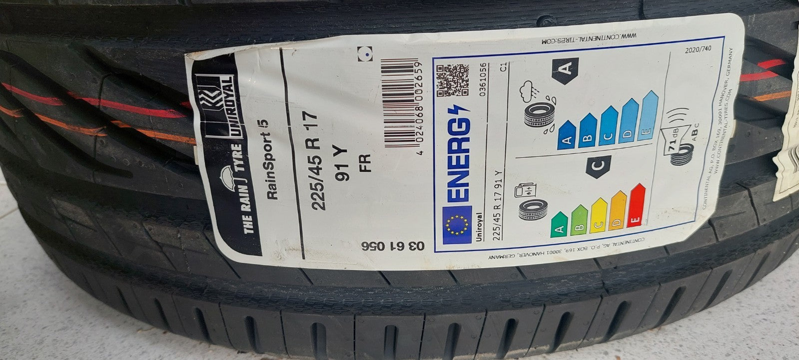 2x PNEUS 225/45 R17 91Y UNIROYAL RAINSPORT 5 NEUFS – ULTRA GRIP PLUIE