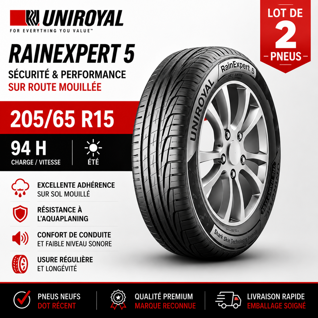 🛞 Lot de 2 pneus 205/65 R15 94H UNIROYAL RAINEXPERT 5 – NEUFS – ÉTÉ