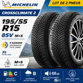 Lot de 2 Pneus MICHELIN CrossClimate 2 195/55 R15 85V M+S 4 Saisons Neufs