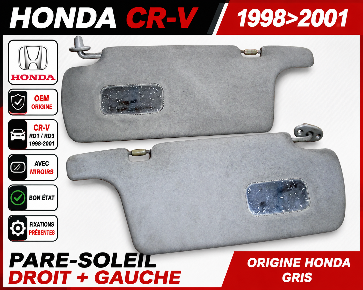 Pare-soleil droit + gauche HONDA CR-V RD1 RD3 1998-2001 OEM origine gris