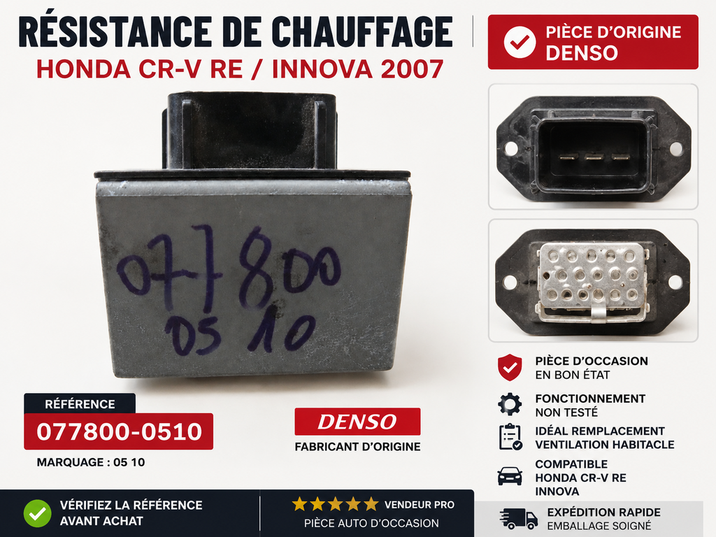 Résistance Chauffage DENSO 077800-0510 Honda CR-V 1997-2001 Ventilateur Habitacl