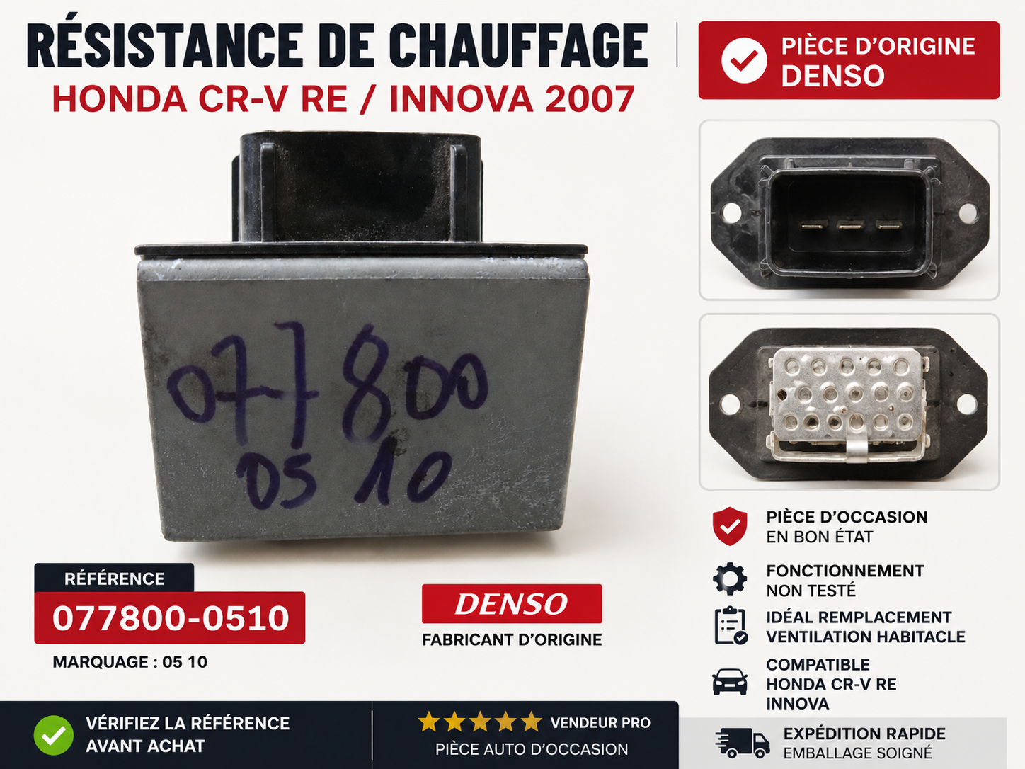 Résistance Chauffage DENSO 077800-0510 Honda CR-V 1997-2001 Ventilateur Habitacl