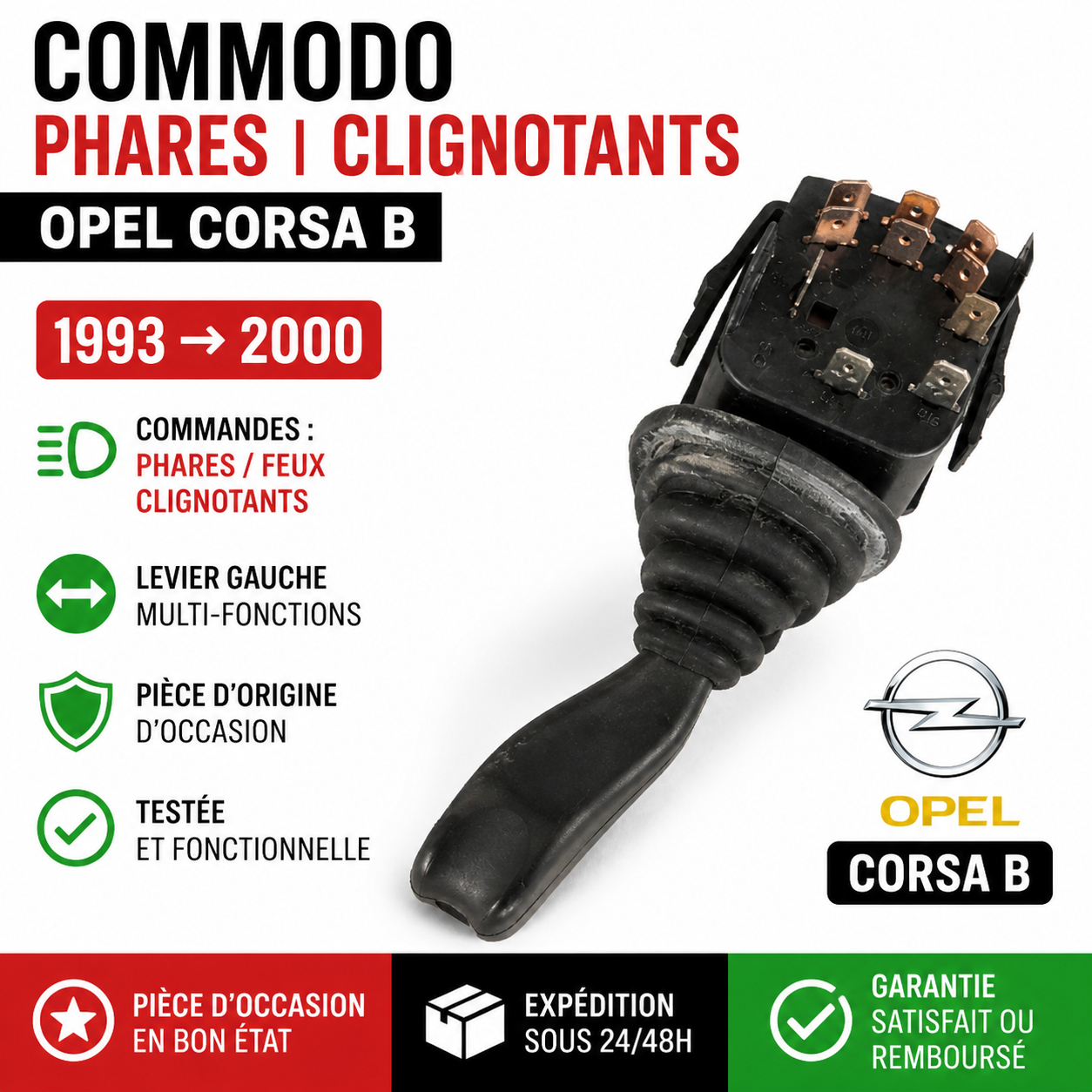 Commodo Phare Clignotant Opel Corsa B 1993-2000 Levier Gauche Origine