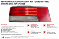 Feu arrière gauche Peugeot 405 I (15B) 1987-1992 Origine OEM Réf 6751223