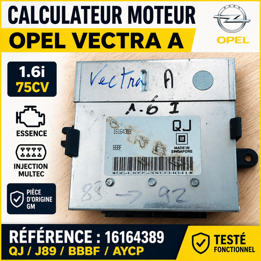 🔧Calculateur moteur ECU OPEL VECTRA A 1.6i 75CV 16164389 QJ J89 – C16NZ