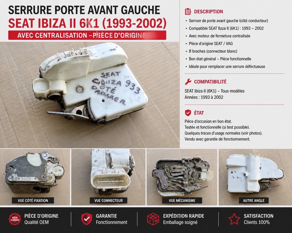 Serrure Porte Avant Gauche SEAT Ibiza II 6K1 (1993-2002) Centralisation OK