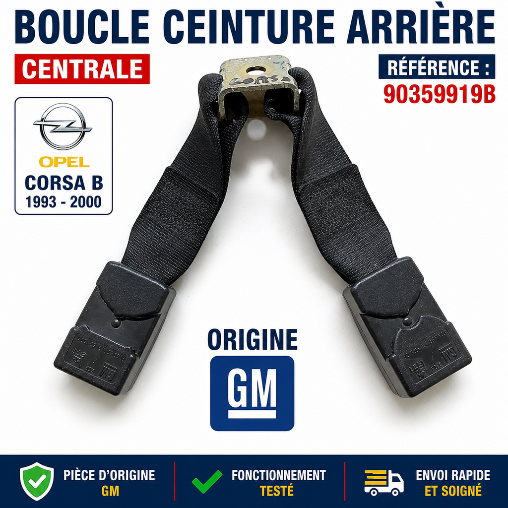 BOUCLE CEINTURE ARRIÈRE CENTRALE OPEL CORSA B 90359919B ORIGINE GM DOUBLE ATTACH