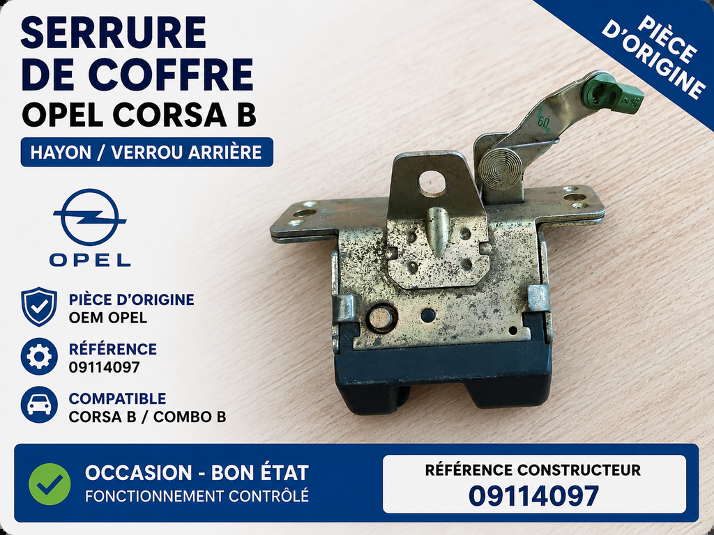 Serrure de Coffre Opel Corsa B 09114097 Hayon Verrou Arrière Origine
