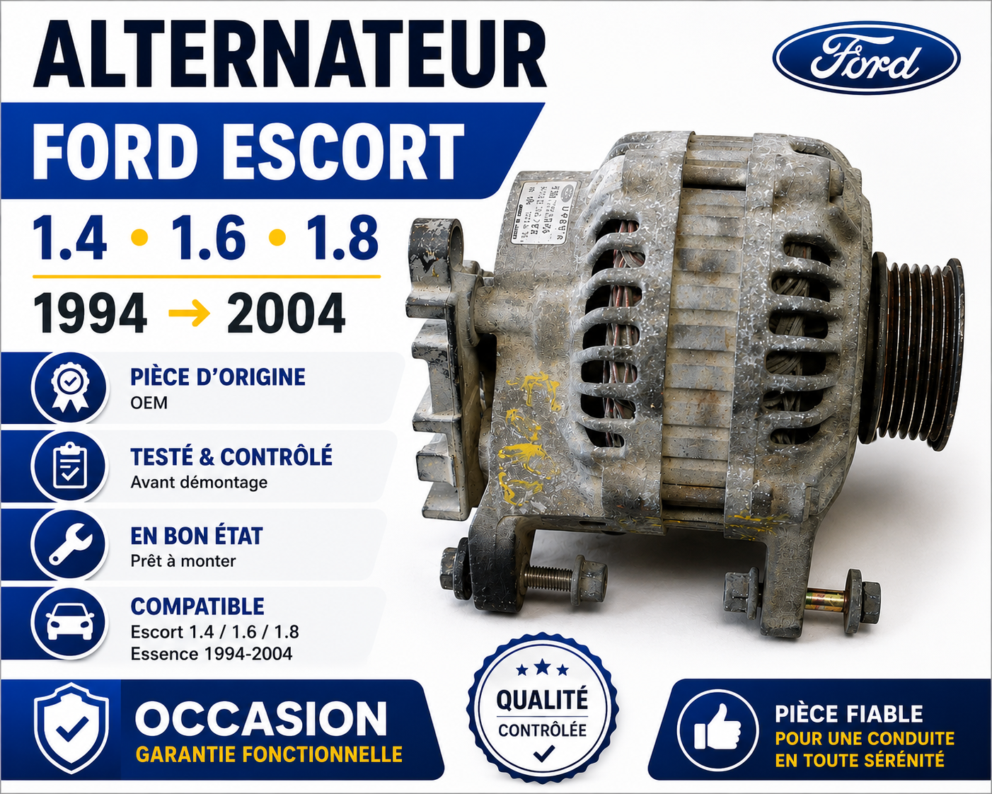 Alternateur FORD ESCORT 1.4 1.6 1.8 Essence 1994-2004 Original OEM
