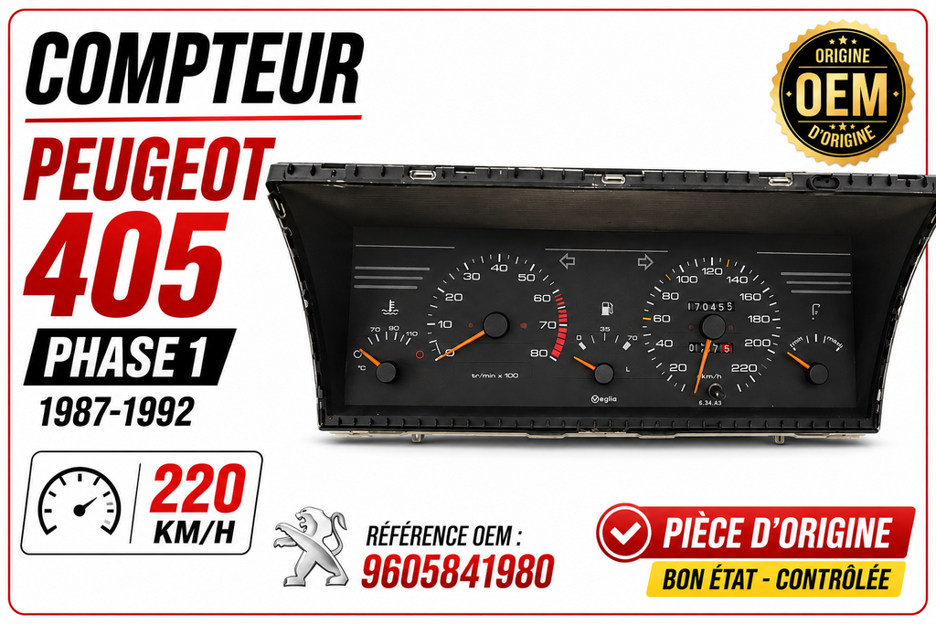 Compteur Tableau de Bord PEUGEOT 405 I 1987-1992 9605841980
