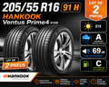 🛞 Lot de 2 Pneus 205/55 R16 91H HANKOOK Ventus Prime4 K135 – Été – Neufs