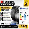Lot de 2 Pneus 195/75 R16C 110/108R UNIROYAL RAIN MAX 5 Utilitaire Neufs