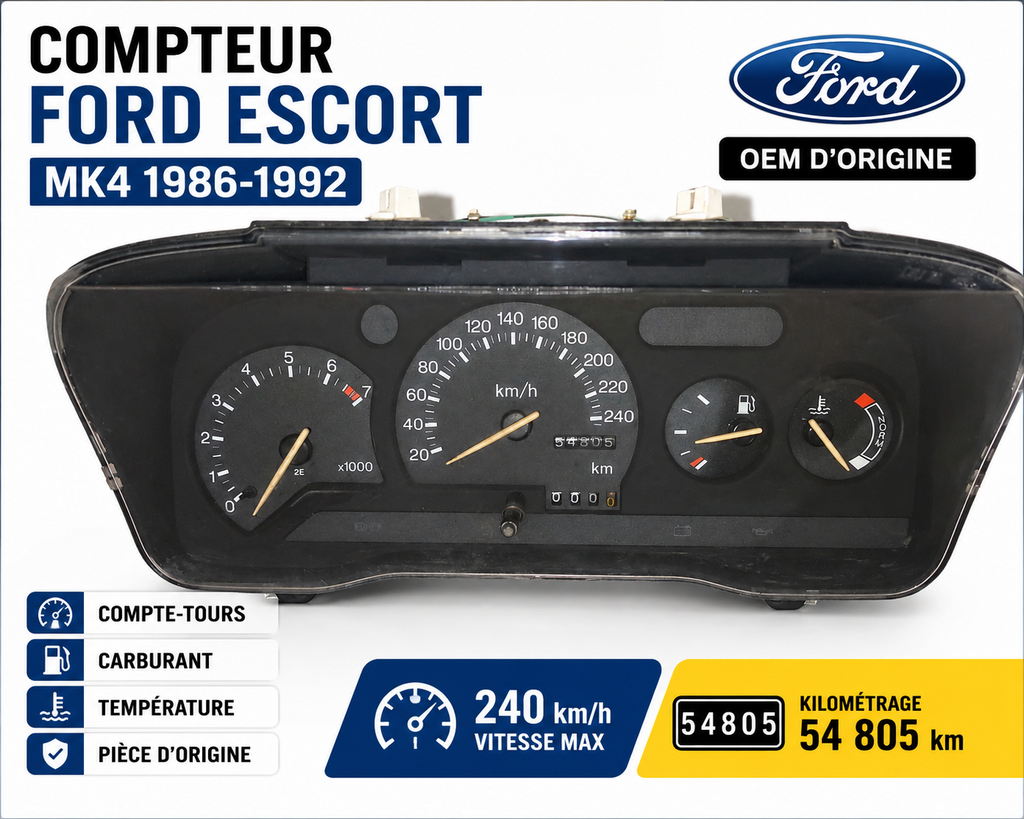 Compteur / Tableau de Bord FORD Escort Mk4 1986-1992 Compte-Tours 240 km/h OEM