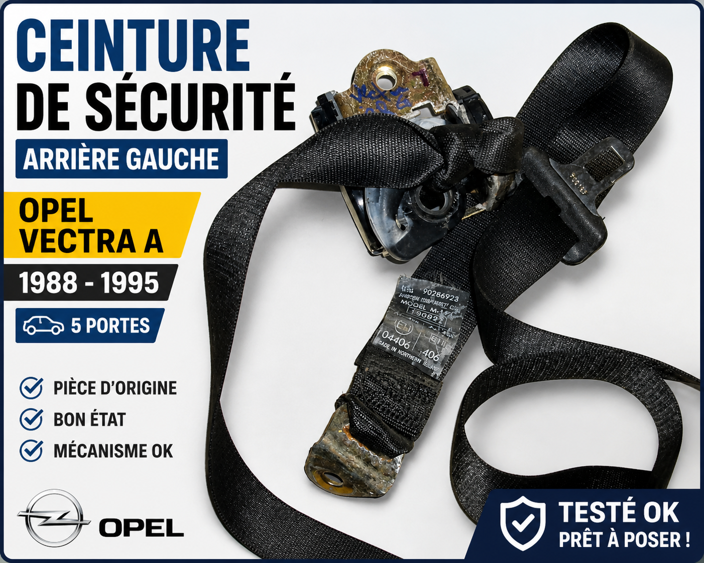CEINTURE DE SÉCURITÉ ARRIÈRE GAUCHE OPEL VECTRA A 1988-1995 5 PORTES ORIGINE