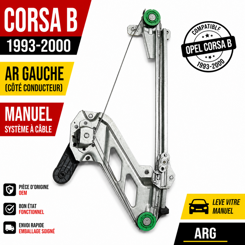 Mécanisme Lève Vitre AR Gauche Opel Corsa B 1993-2000 Manuel Câble OEM