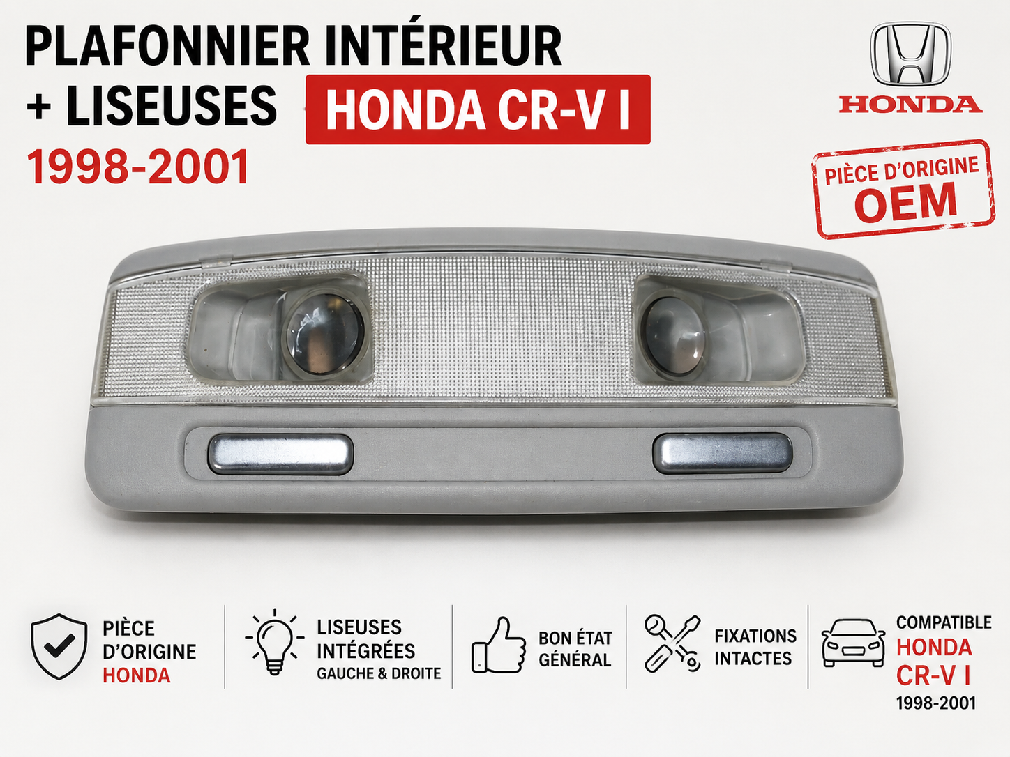 👉 Plafonnier intérieur + liseuses Honda CR-V 1998-2001 OEM éclairage habitacle