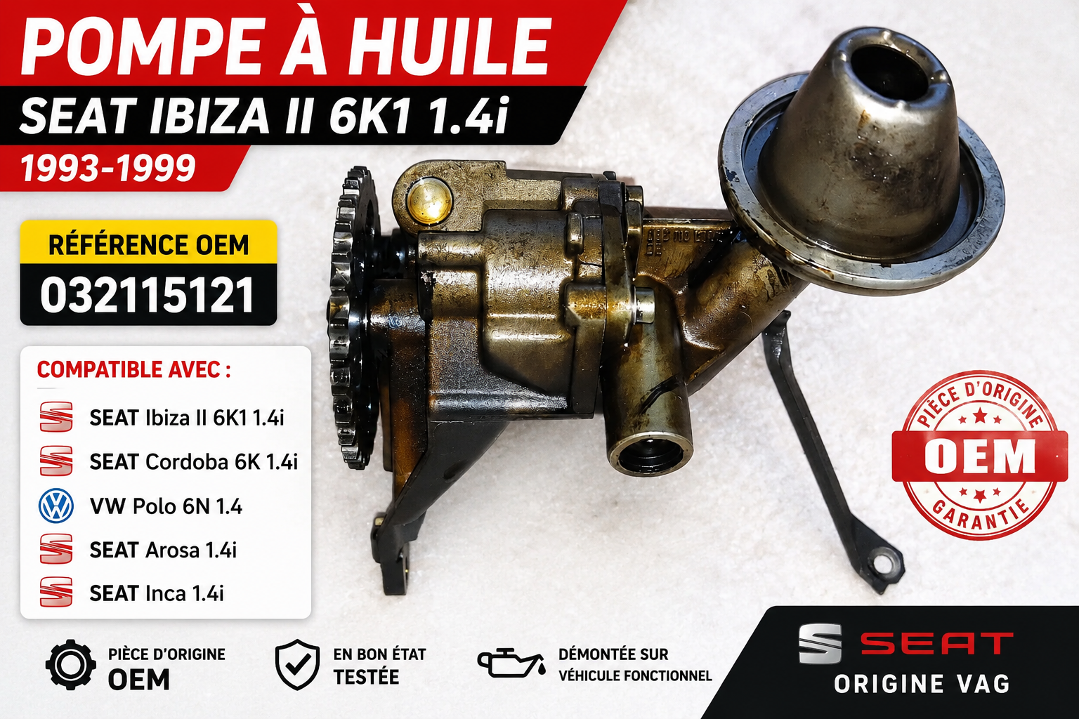 Pompe à huile SEAT Ibiza II 6K1 1.4i 1993-1999 OEM 032115121 origine VW