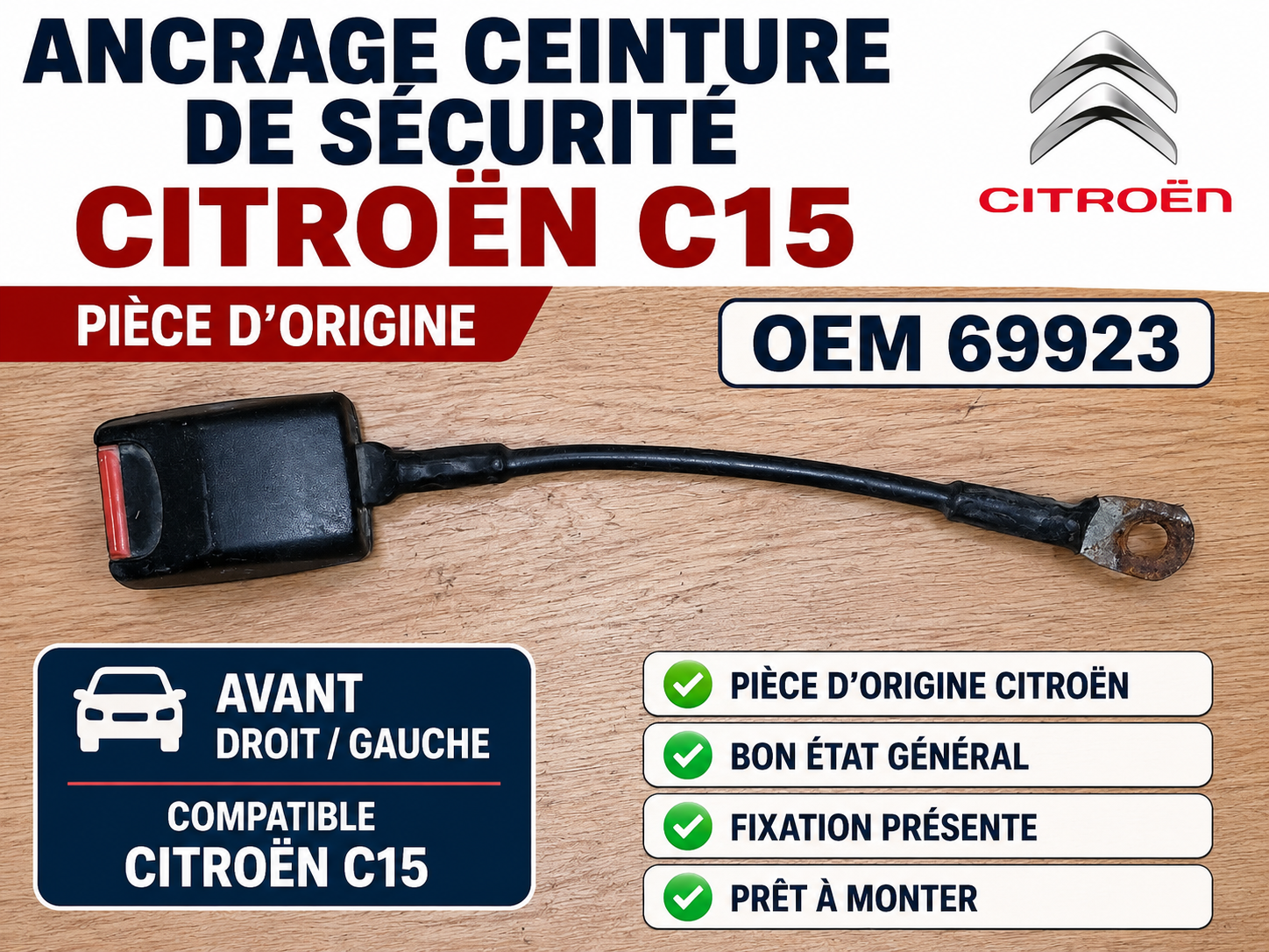 ANCRAGE CEINTURE DE SÉCURITÉ AVD / AVG CITROËN C15 OEM 69923 ORIGINE