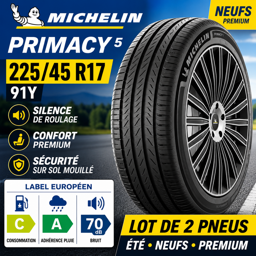 LOT 2 PNEUS MICHELIN PRIMACY 5 225/45 R17 91Y – NEUFS – SILENCE CONFORT PREMIUM